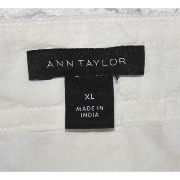 Ann Taylor White Pullover Blouse Top Size XL 3/4 Puff Sleeve Cotton Square Neck - Picture 9 of 11